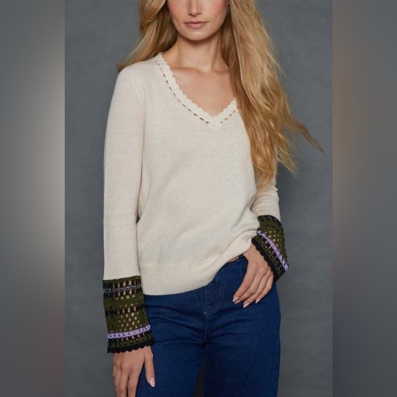 Lisa Todd Cuff Links V-Neck Sweater Cotton Cashmere Blend Size XL